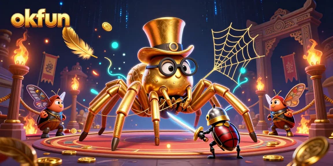 Engage with okfun’s vibrant 3D casino scene showcasing thrilling game elements and dynamic characters.