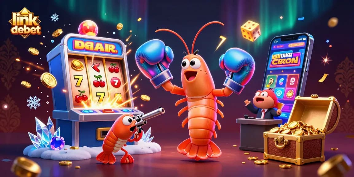 Experience thrilling gameplay with link debet as vibrant shrimp characters celebrate a casino jackpot.