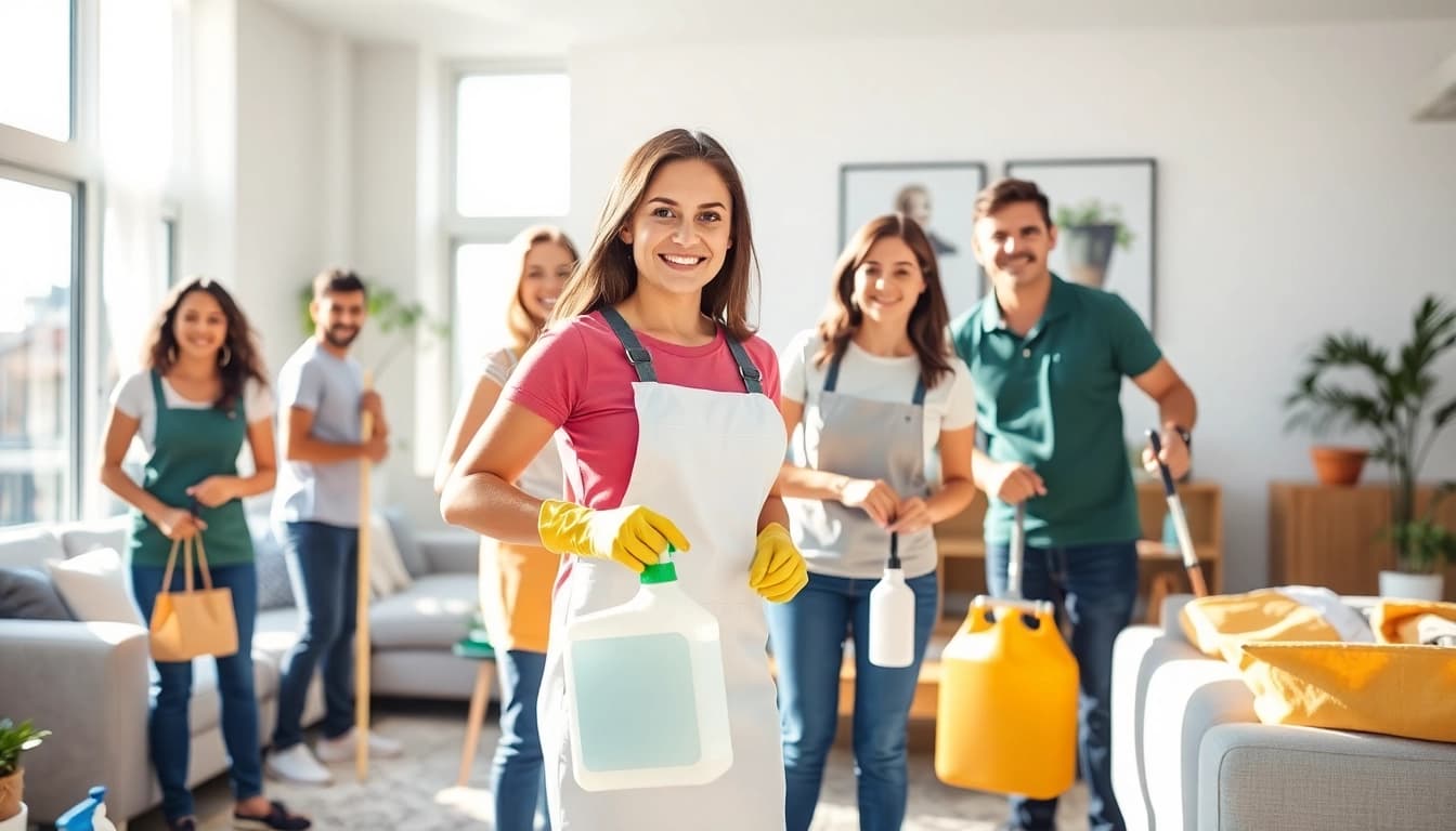 Cleaning services Calgary team efficiently tidying up a cozy home environment.