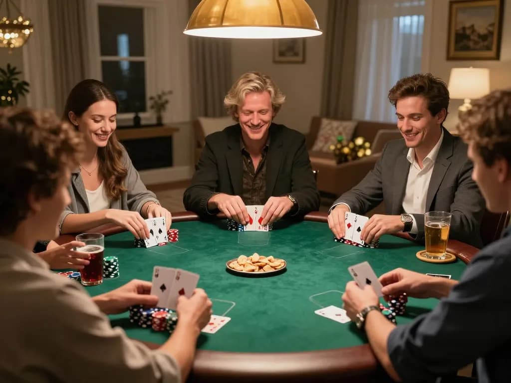 Engaged players strategizing at an LC88 poker table during a friendly home game.