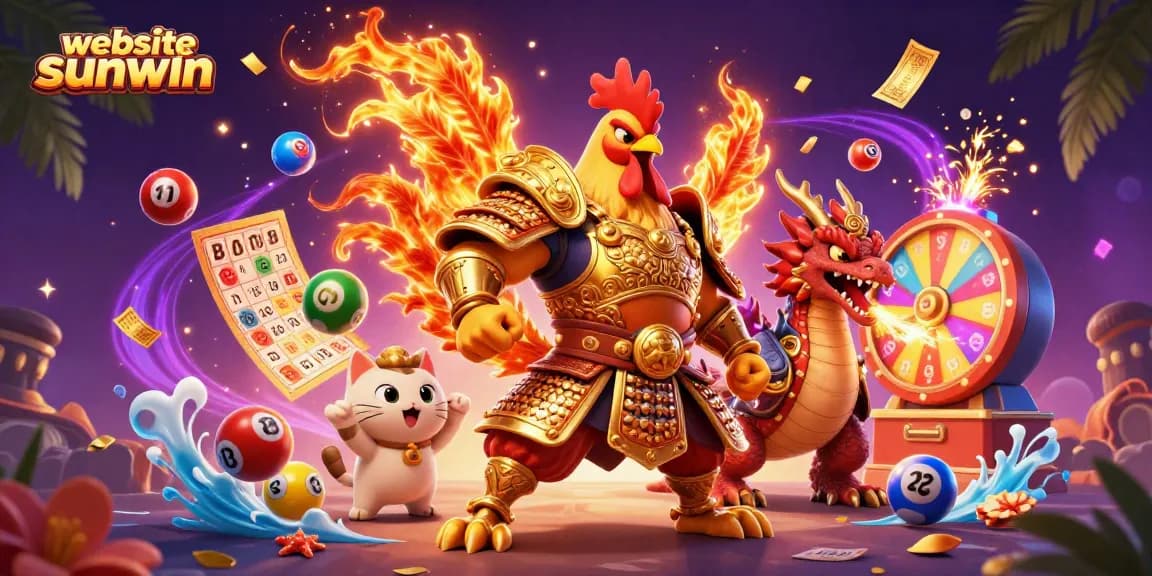 Play exciting games at website sunwin with a dynamic scene featuring a fighting rooster and dragon hatchling.