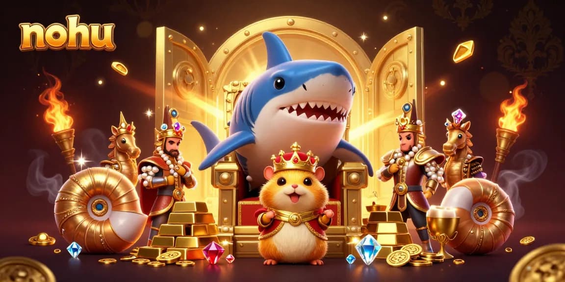 Join the fierce golden hamster king "nohu" as he rules over treasure and excitement in a vibrant casino adventure.