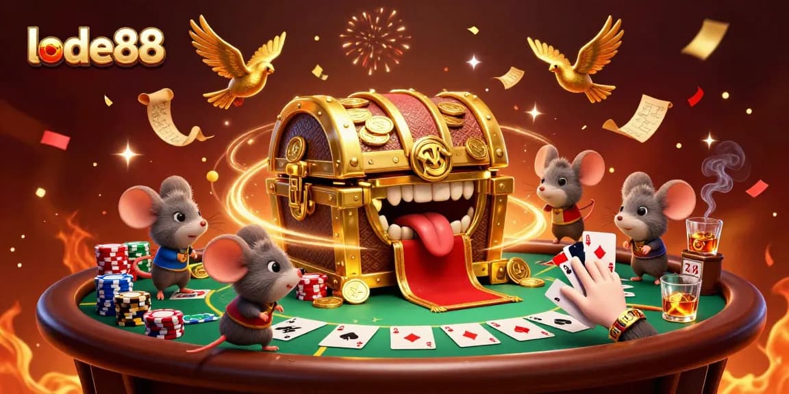 Experience thrilling wins at lode88 with adventurer mice drawn to riches in a vibrant casino scene.