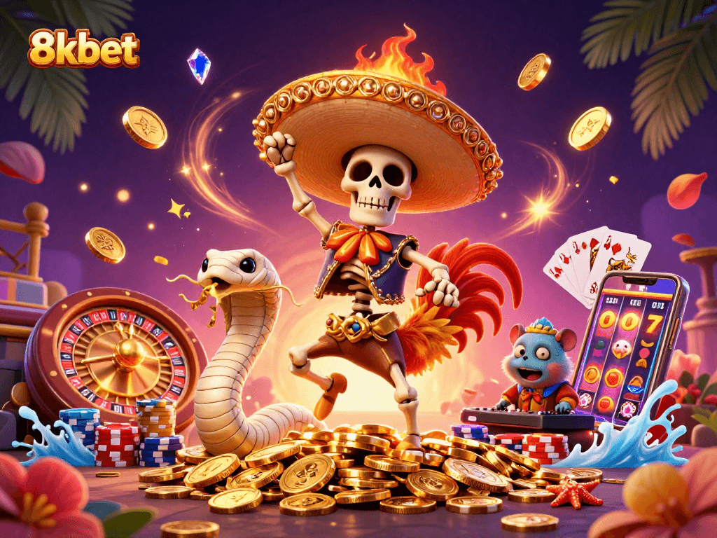 Experience thrilling games at 8xbet with lively characters and vibrant casino elements!