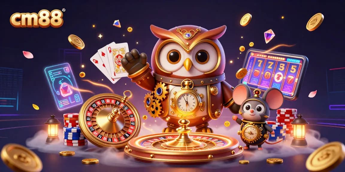 Win big with cm88's immersive games featuring a steampunk owl and casino elements.