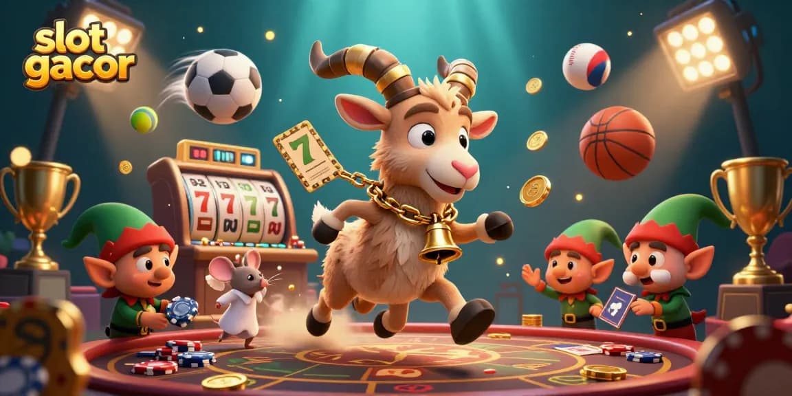 Engage with slot gacor in a vibrant 3D depiction of a casino scene featuring whimsical characters and dynamic elements.