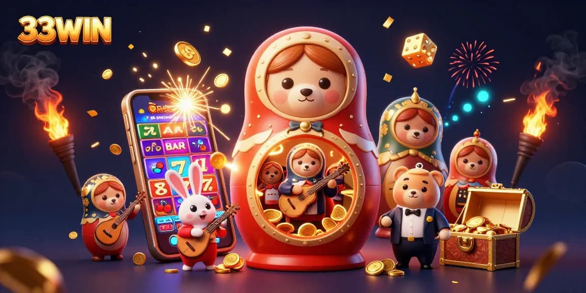 33WIN showcases captivating casino action with vibrant characters and fun gaming elements.