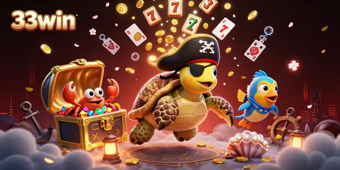Experience thrilling slot games at 33win with this vibrant illustration of a treasure-filled underwater scene.
