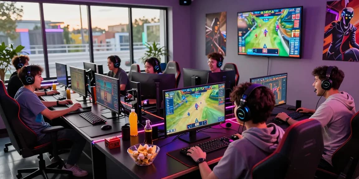 LUCK8 players enjoying an energetic online gaming session with vibrant graphics and snacks.