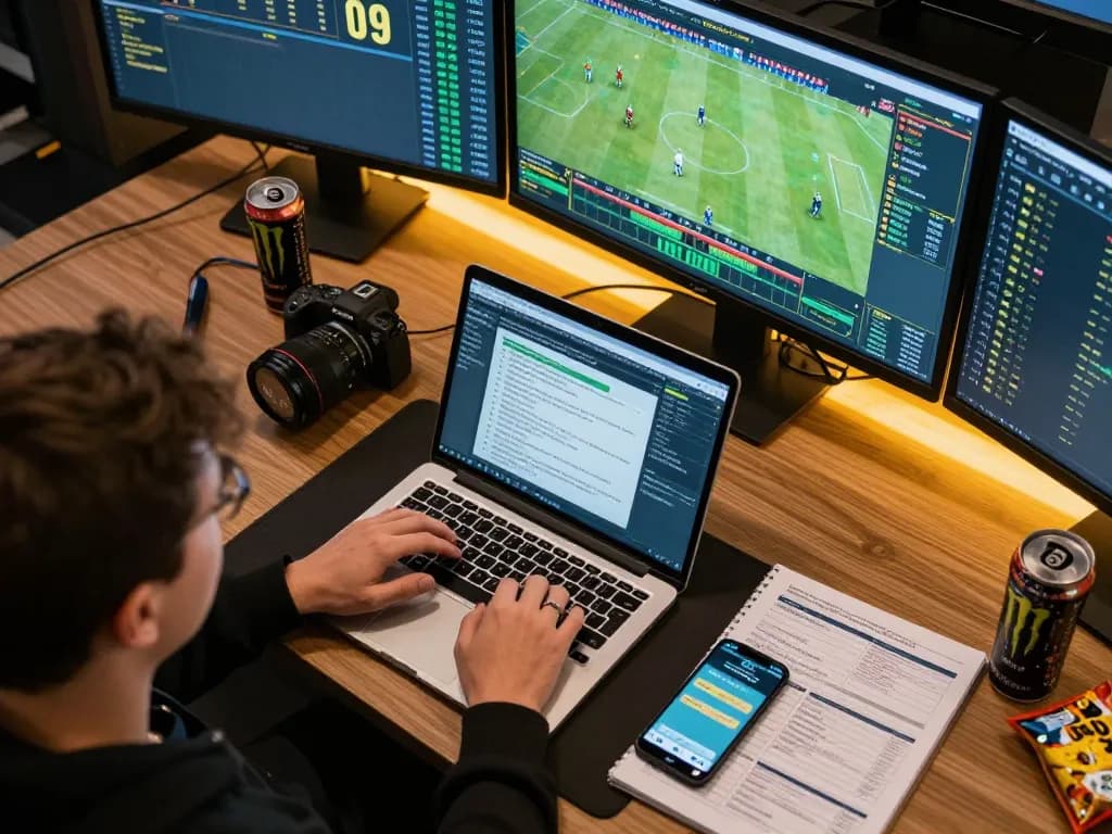 Engaging in strategic sports betting with TG88 on multiple screens displaying live odds and matches
