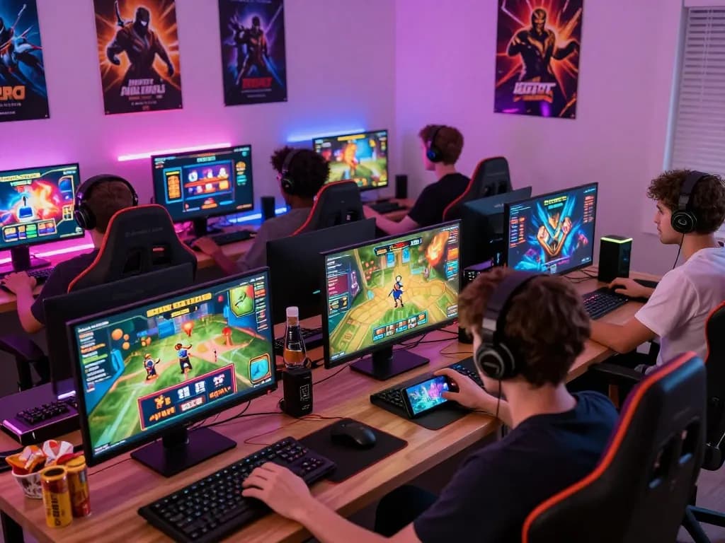 Players engaging in thrilling gameplay at Cổng game Rikvip in a cozy, colorful gaming environment.