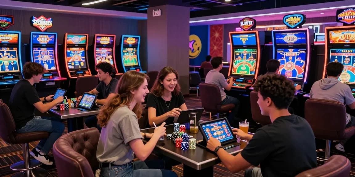 Players enjoying games at casinos that accept credit cards in a vibrant gaming lounge.