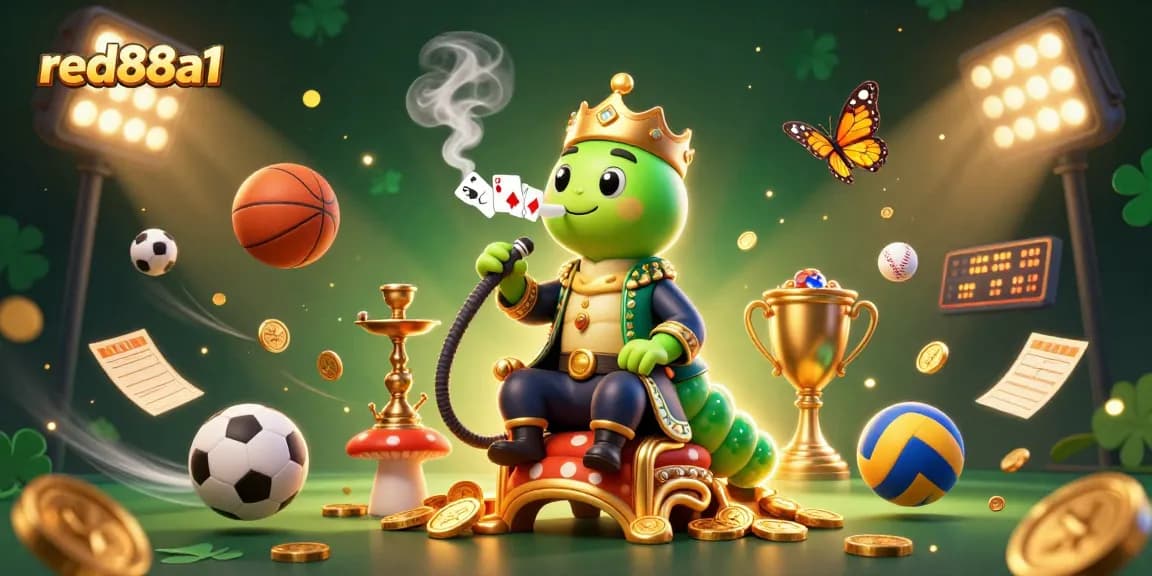 Betting on red88a1: A vibrant 3D cartoon scene featuring gaming symbols and sports elements.