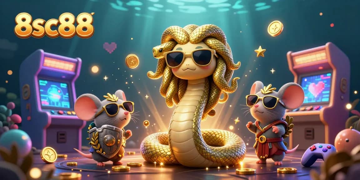 Experience the vibrant gaming atmosphere of 8sc88 with an engaging casino-themed 3D illustration.