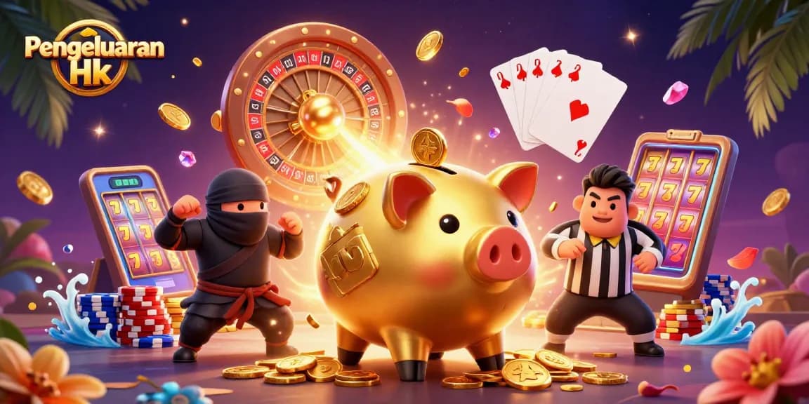 Experience Pengeluaran Hk results live with a vibrant 3D casino-themed illustration showcasing dynamic characters.
