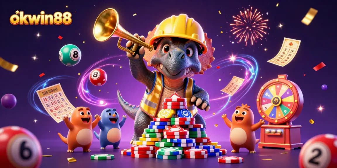 Engage in exciting games at okwin88 with vibrant casino elements and playful characters.