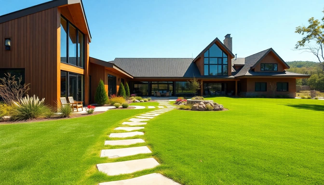 A stunning modern home by a New England residential architect, set in a picturesque landscape with vibrant gardens.
