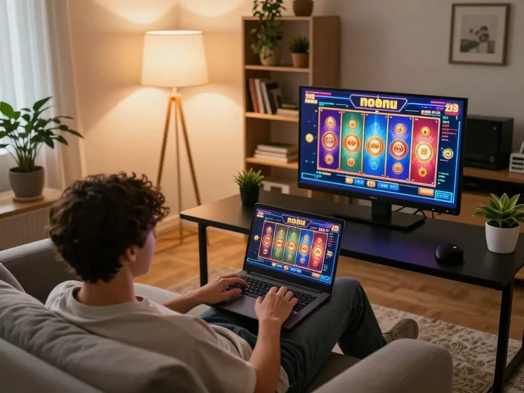 Engaging in exciting gameplay at nohu 28 online casino from a cozy modern living room.