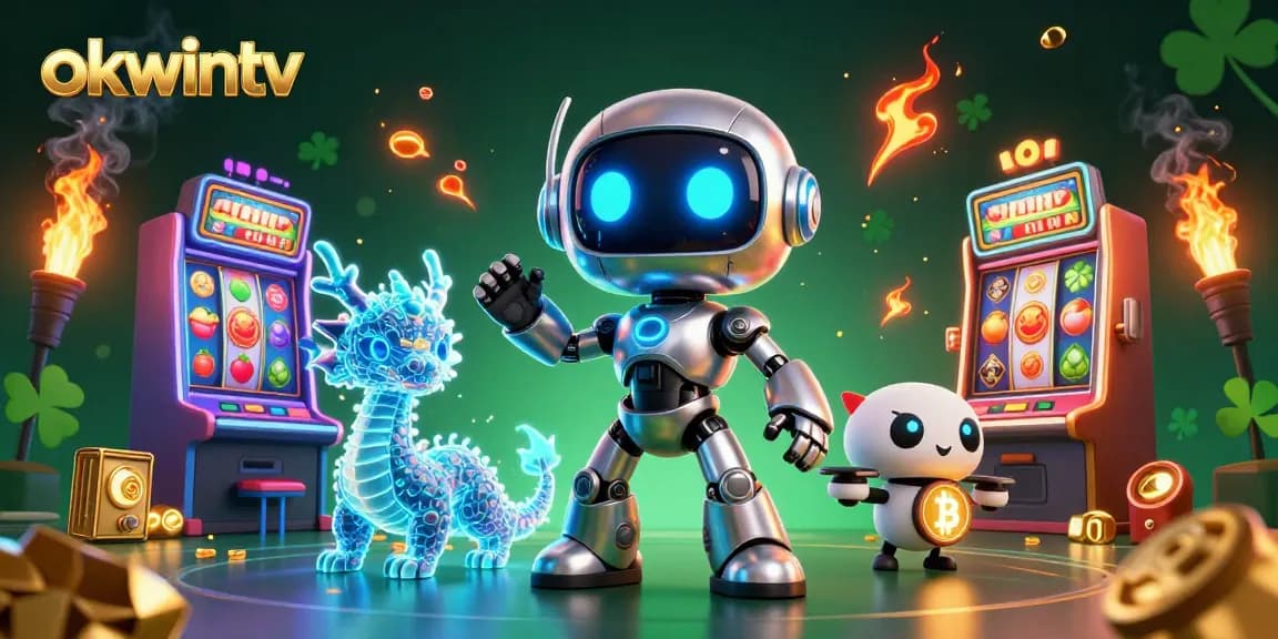 Experience thrilling gaming action with okwintv's vibrant casino illustration featuring engaging slot machines.