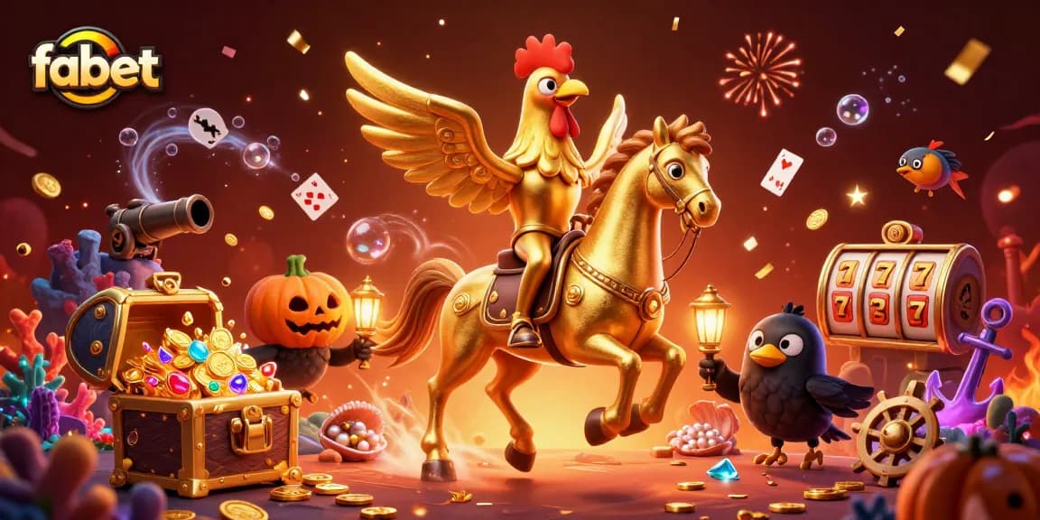 Experience the excitement of fabet with a golden rooster and its companions in a vibrant casino scene.