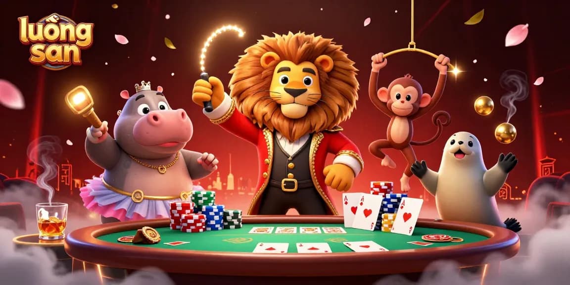 Experience thrilling poker action with lương sơn characters in a vibrant, dynamic casino illustration.