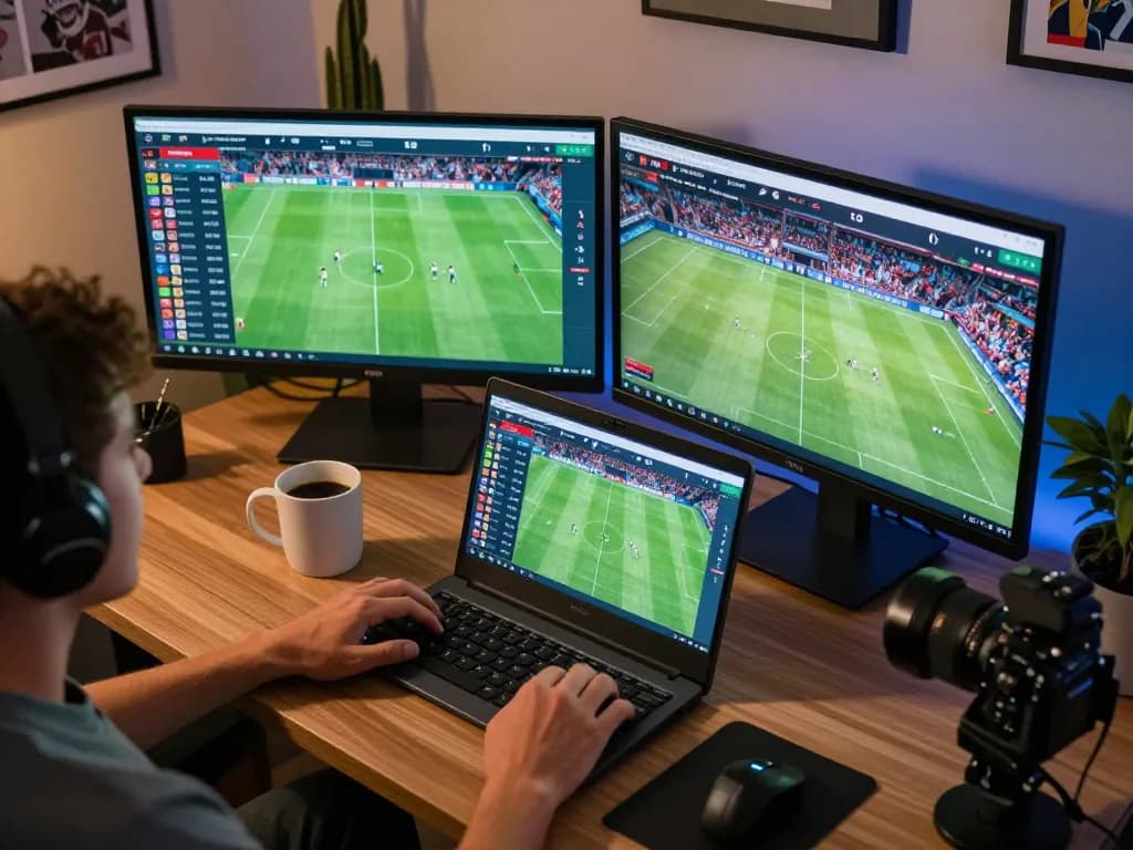 Analyze lịch thi đấu bóng đá with multiple screens for strategic sports betting.