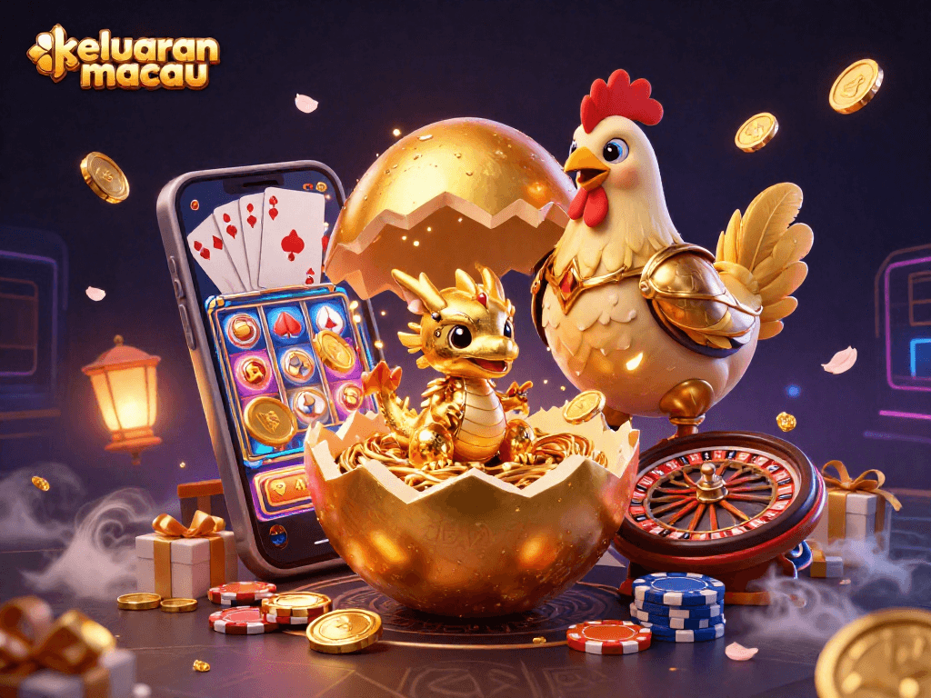 Engage with keluaran macau as a golden dragon emerges from a poker chip nest, surrounded by casino game excitement.