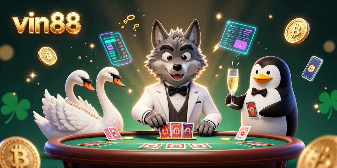 Join the action at vin88 with a lively baccarat scene filled with vibrant crypto elements.