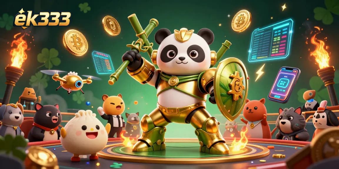 Engaging in dynamic gambling action with ek333, featuring a panda pilot in a vibrant casino setting.