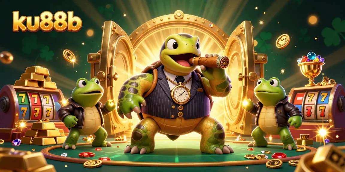 Engage with ku88b's thrilling casino atmosphere featuring a money-munching turtle mobster.