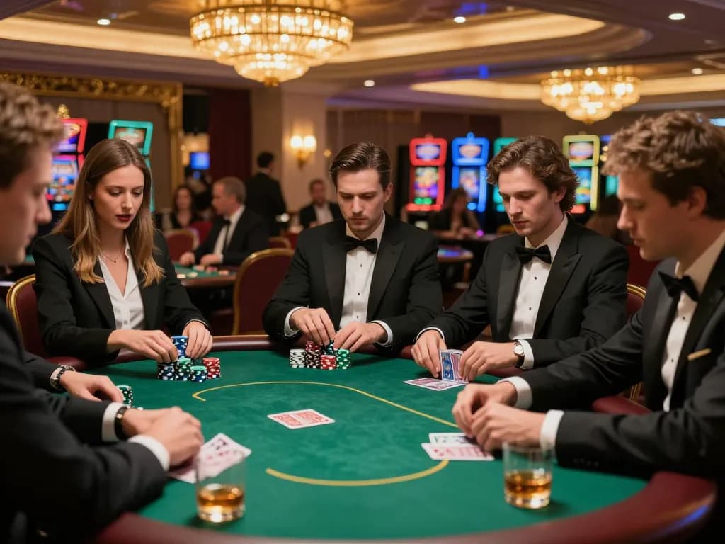 b52club players enjoying a strategic poker game with elegant decor and vibrant chips