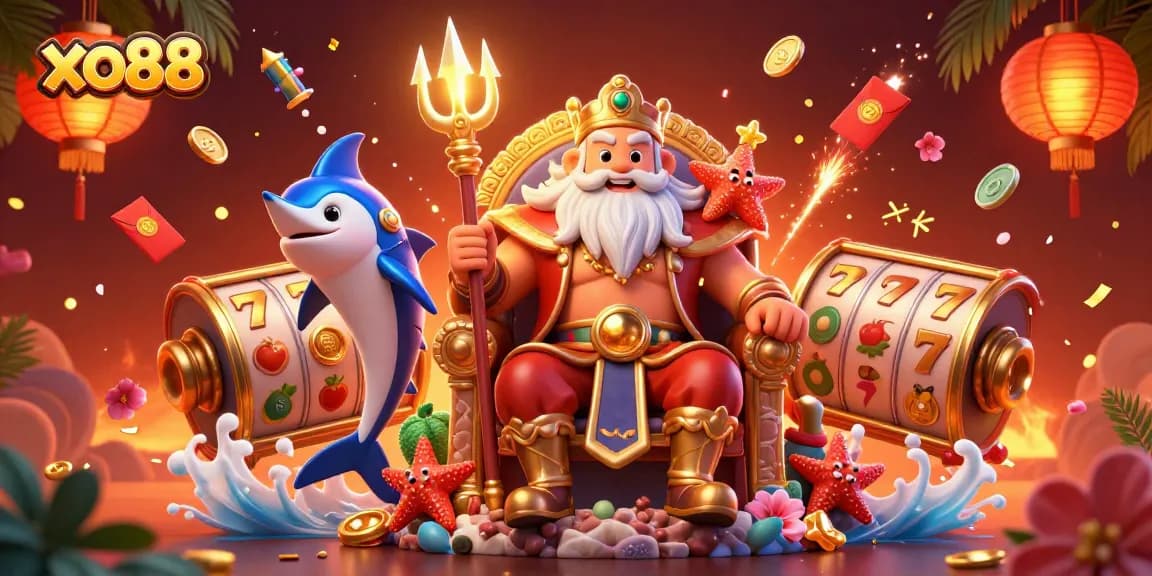 Experience the excitement of xo88 with vibrant 3D characters and casino elements in a detailed illustration.
