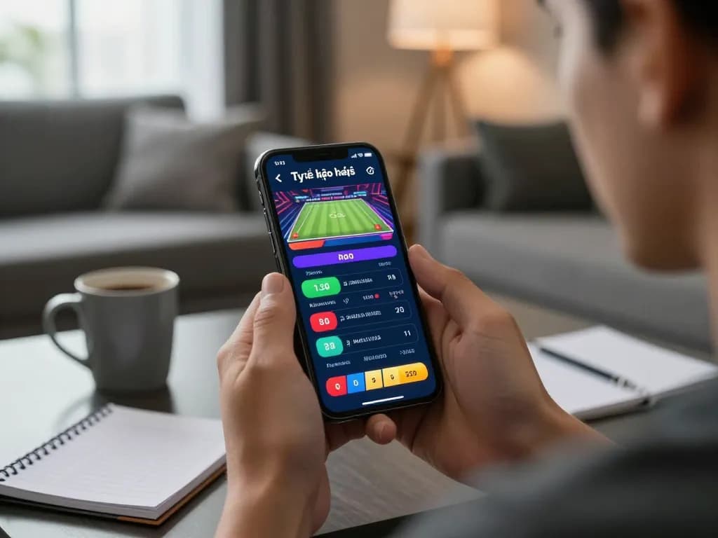 Tỷ lệ kèo nhà cái displayed on smartphone during online sports betting, showcasing odds and game selections.