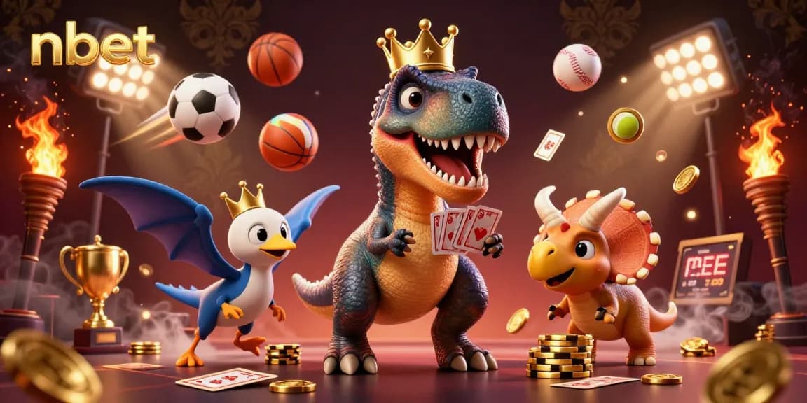Experience nbet thrilling gameplay with T-Rex and friends in this vibrant casino scene.