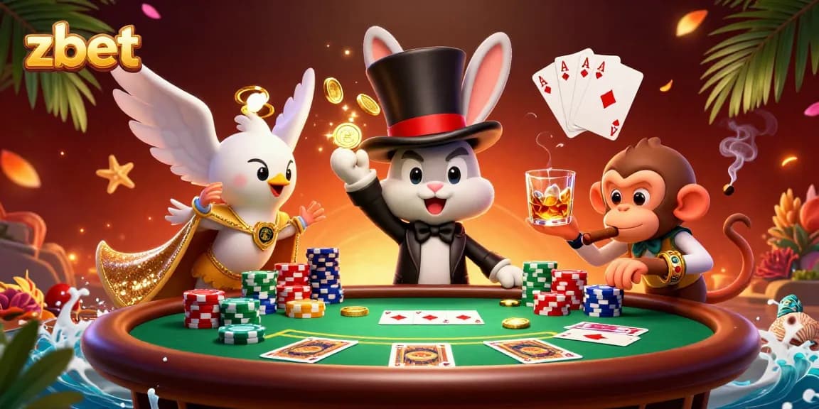 Zbet offers thrilling moments of magic and excitement with poker chips, golden coins, and vibrant characters.
