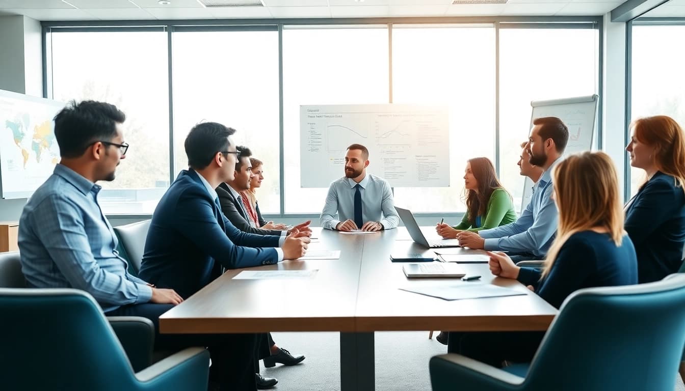 Discussing strategies for Federal and State contracts in a professional meeting.