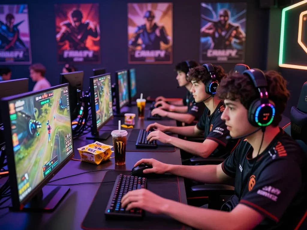 nổ hũ hubet88 esports gaming event with players in action and vibrant atmosphere.