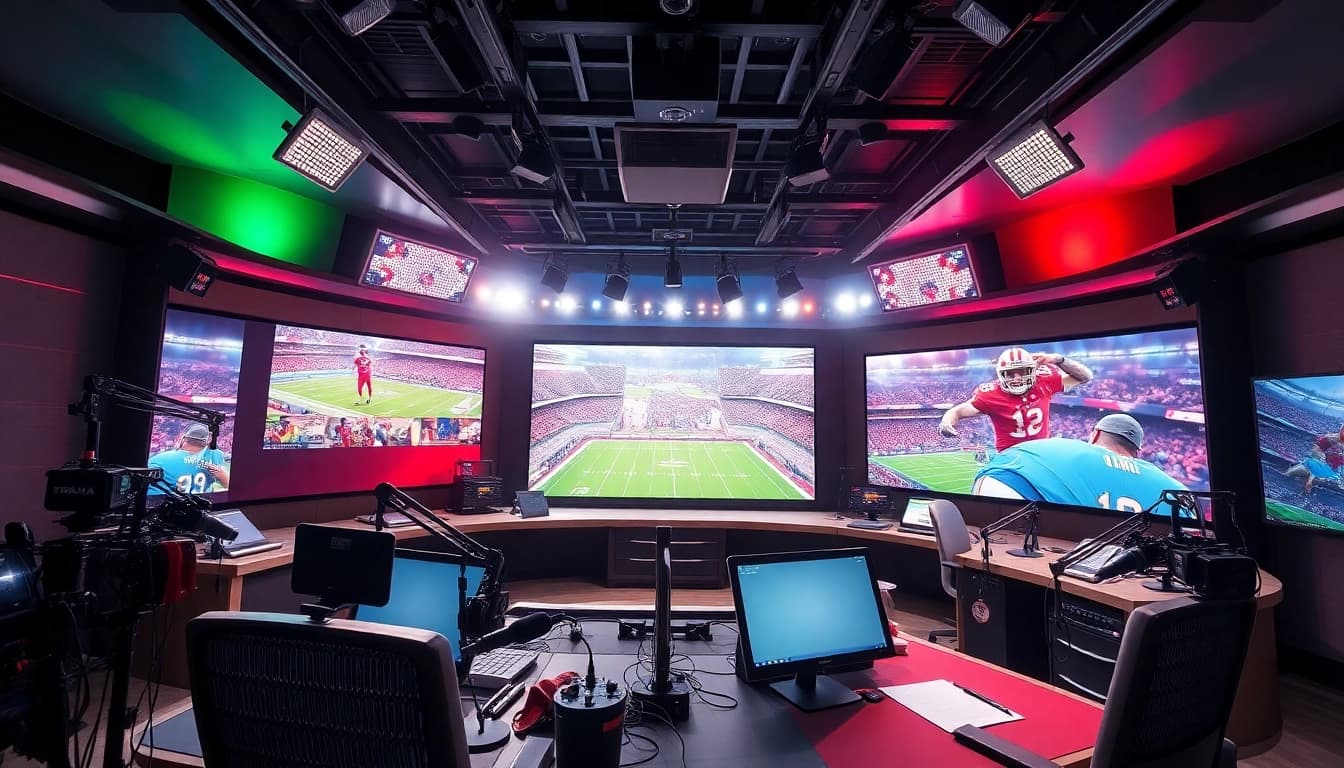 Engaging scene of Sports Broadcasting showcasing live events in a professional studio setting.