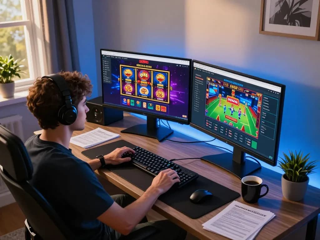 Gamer engaging on gg88 com platform, showcasing online slot games and live dealers.