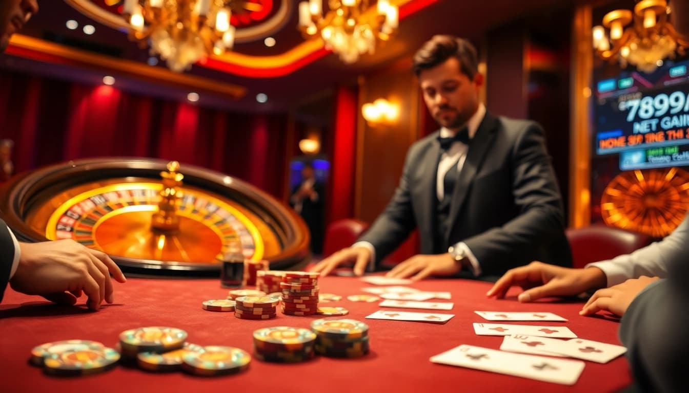 High-stakes poker action at the 789f casino, featuring vibrant chips and cards.