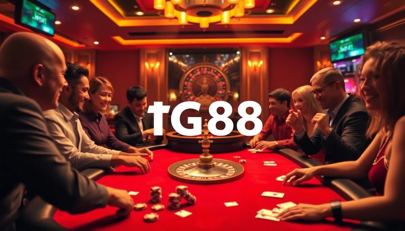 High-stakes poker action at tg88 casino, showcasing thrilling gameplay and vibrant atmosphere.