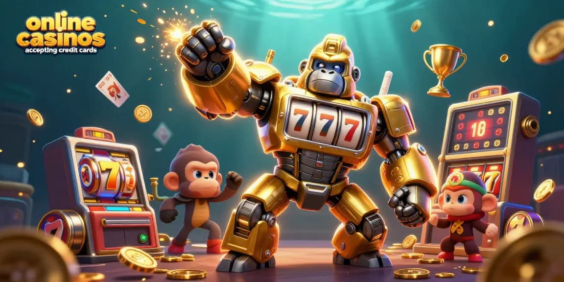 Engage with online casinos accepting credit cards through vibrant 3D digital illustrations of dynamic gaming action.