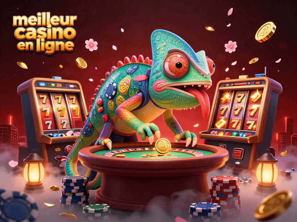Rejoignez le meilleur casino en ligne avec un caméléon propriétaire vibrant dans un cadre animé et coloré.