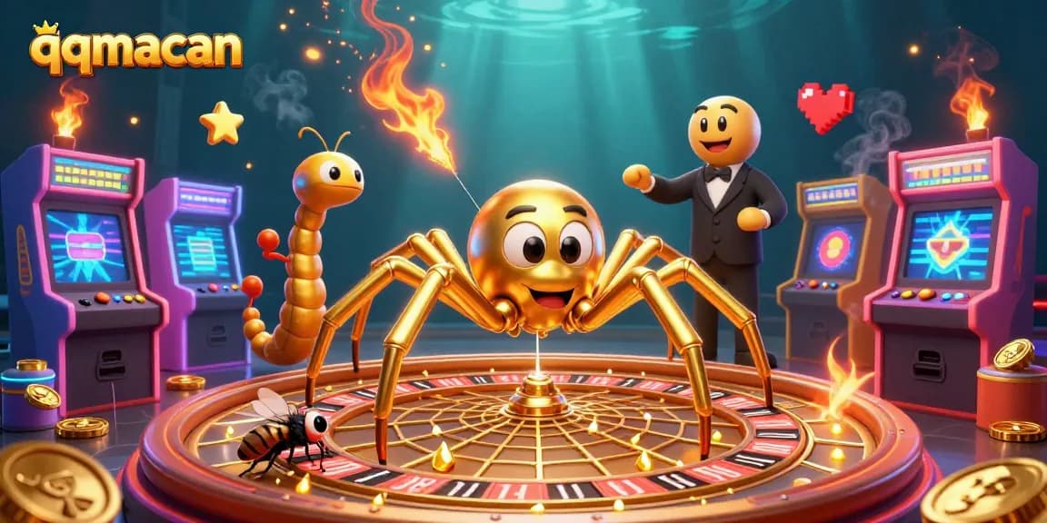 Experience thrilling gameplay at qqmacan with animated characters and a casino-inspired roulette design.