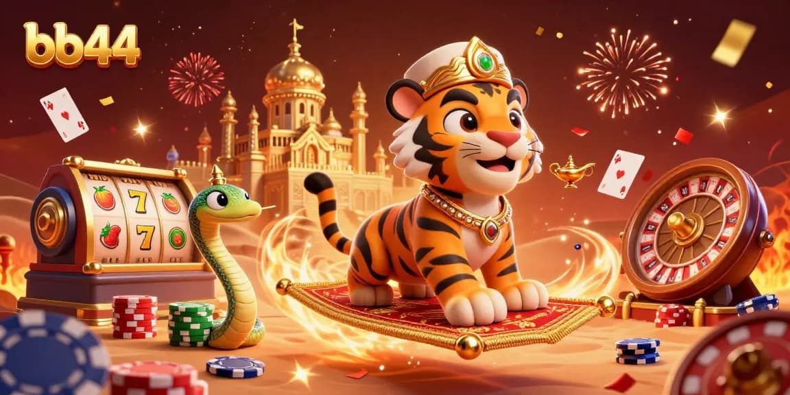Experience thrilling casino action with bb44 in an ultra-detailed illustration of a sultan and magical elements.