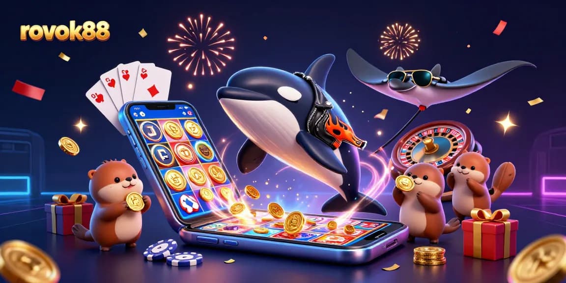 Experience thrilling gaming action with rokok88's vibrant and dynamic casino scene featuring animated sea creatures.