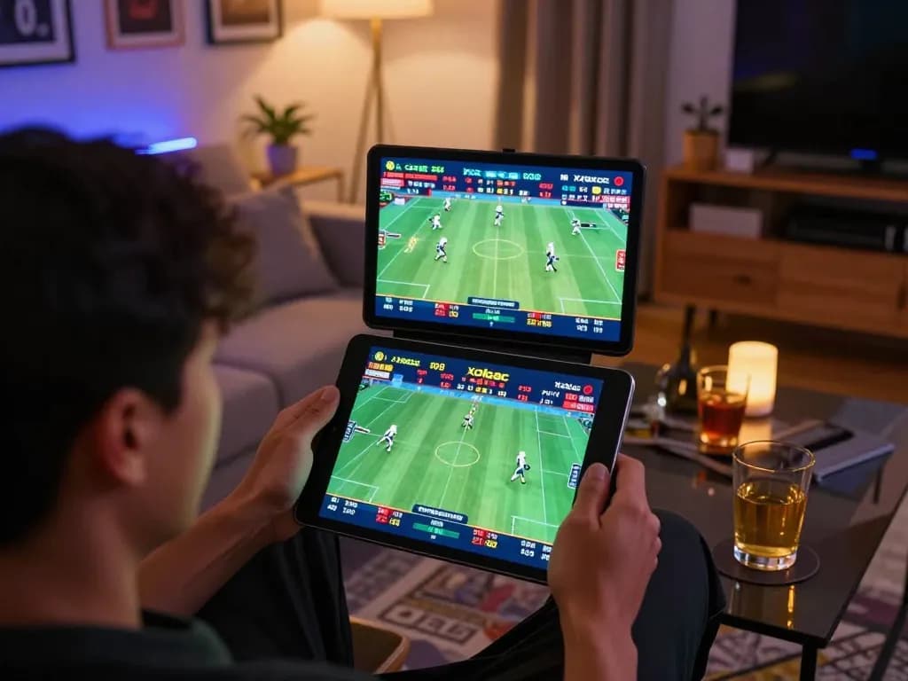 Xoilac user engaged in dynamic online sports betting, analyzing live odds and match updates.