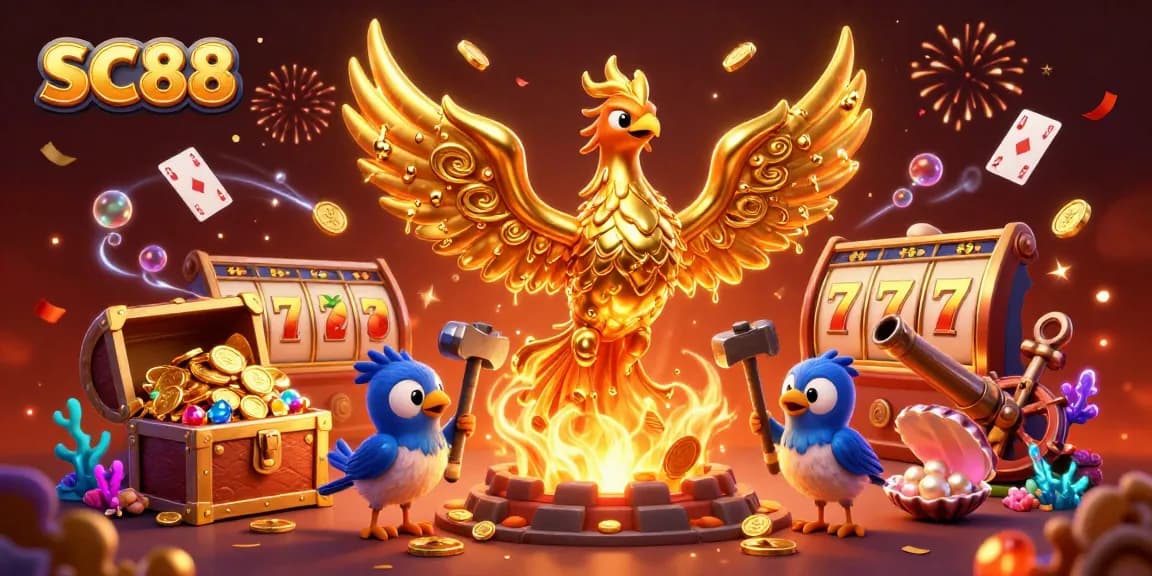 Engage in thrilling wins at SC88 with a molten phoenix and exciting slot reels.