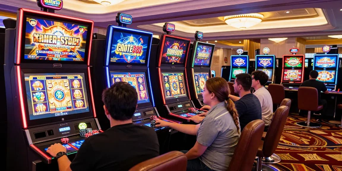 Players enjoying slot88 games in a vibrant casino environment, showcasing excitement and variety.