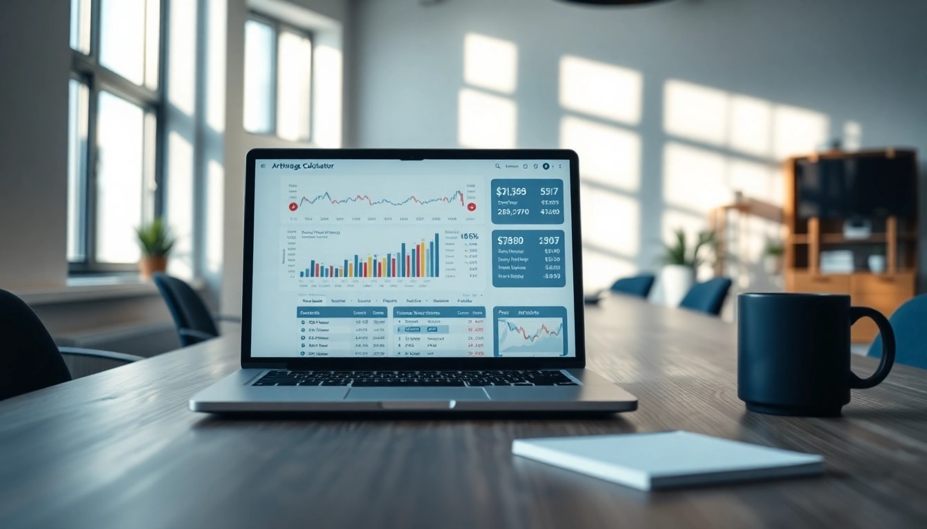 Calculate arbitrage opportunities using the efficient Arbitrage Calculator displayed on a laptop.